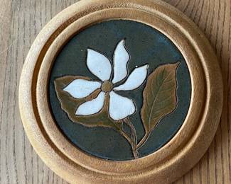 Wood & Pottery Trivet with Floral Design
