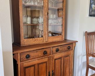 Oak Two Piece China Hutch