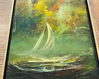 Framed Oil Painting "Misty Sail" by Bob Tapia