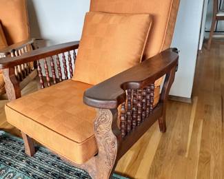 Pair of Mission Style Recliners with Orange Cushions