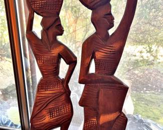 Wooden African Tribal Carved Art Man & Woman