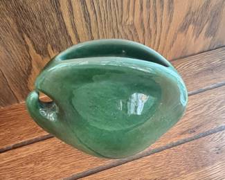 MCM Green Pottery Abstract Vase - Signed by Artist