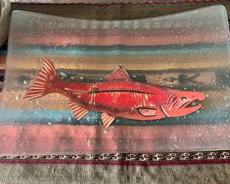 Jones Glassworks Fused Glass Copper "Salmon" Platter