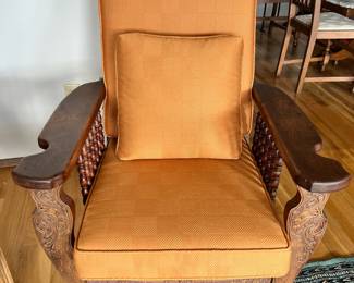 Pair of Mission Style Recliners with Orange Cushions