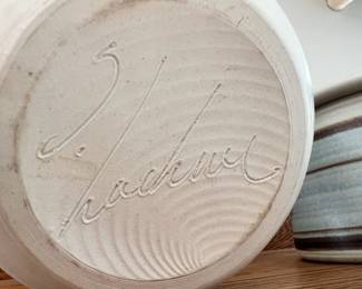 Pair of Matching Stoneware Pottery - Utensil Holder, Canister