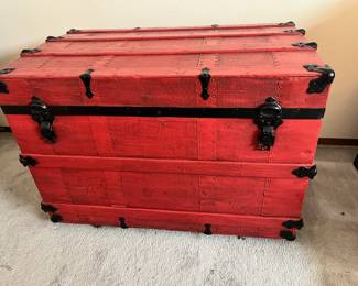Red Steamer Trunk with Floral Interior