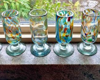 Set of 6 Blown Glass Confetti Footed Glasses