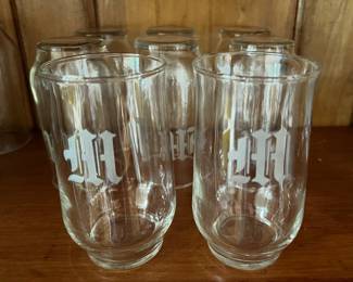 Matching Monogram Glasses - 2 Desert Cups, 5 Juice Glasses