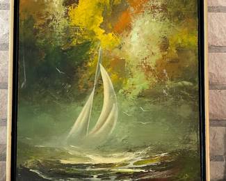 Framed Oil Painting "Misty Sail" by Bob Tapia