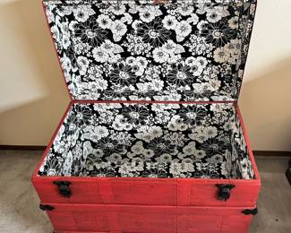 Red Steamer Trunk with Floral Interior