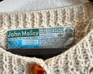 John Molloy Irish Fisherman Cream Cable Knit Wool Cardigan 
