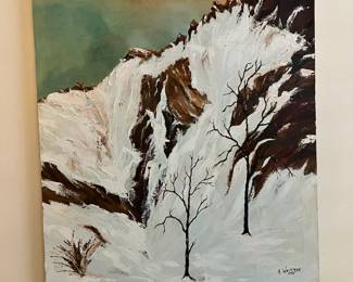 1975 Snowy Landscape Oil Painting on Canvas by A. Whitman