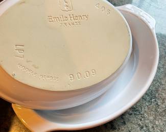Two Emile Henry White Oval Au Gratin Modele Depose Dishes