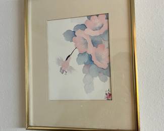 Framed & Matted Hummingbird Watercolor by Poon Tai To 