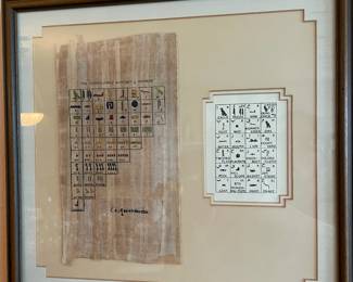 Framed Papyrus Egyptian Hieroglyphic Alphabet & Numbers