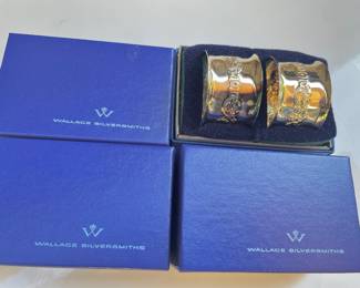 4 Boxes of Wallace Silversmith Silver Plated Napkin Ring Pairs