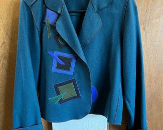 1980's Beppa Blue Wool Blazer with Abstract Pattern