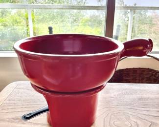 Red Ceramic Fondue Set