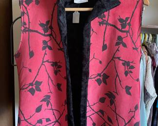Robert Kitchen Red/Black Vest with Botanical Design