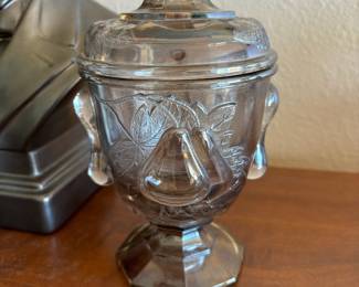 Jeannette Glass Lidded Candy Dish with Pear Pattern
