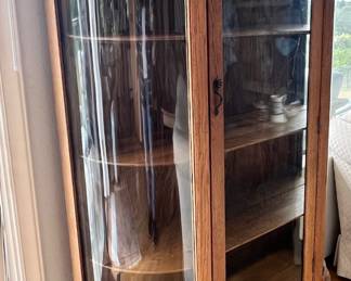 Solid Oak Bow Glass Curio Cabinet