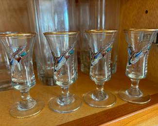 Set of 4 Gold Rimmed & Hand Painted Shot Glasses with Duck Design