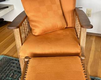 Pair of Mission Style Recliners with Orange Cushions
