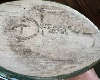 MCM Green Pottery Abstract Vase - Signed by Artist