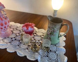 Pretty collection of pitchers and cranberry glass