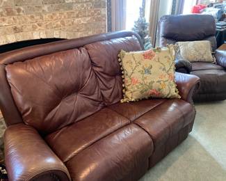 Leather like love seat & recliner