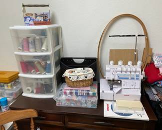 Janome serger , thread & lots of sewing supplies