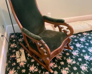 Antique Rocker with velvet upholstery 