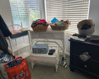 Rattan stool, desk, bookshelf 