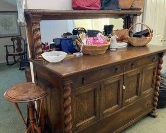 Antique Buffet, credenza twisted legs, mirror