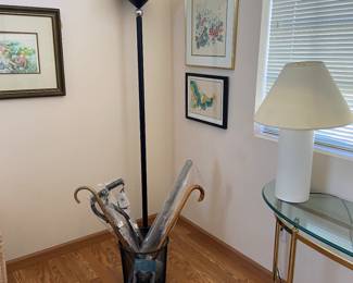 wood canes, new canes, standing lamp, paintings