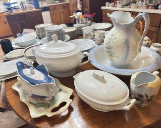 Kitchenware, dishes, dining room table