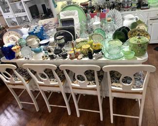 CANISTER SET BOLESLAWIEC POLAND POTTERY BLUE HOLLY BERRY, BAUSCHER WEIDEN PORCELAIN TEAPOT, CREAMER & SUGAR OTHER PLATTERS ETC,