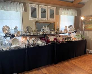 ALADDIN LAMPS, CRYSTAL, STAR OF DAVID, GREEN DEPRESSION, KINGS CROWN SILVER PLATE SERVING PIECES