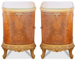 Pair of French Provincial Burled Wood Nightstands