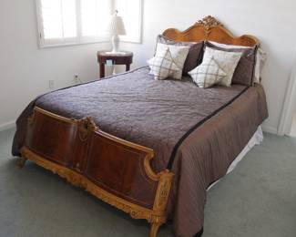 Provincial Burled Walnut Full Sized Bedframe & Mattress
