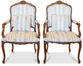 Vintage Louis XV French Provincial Carved Mahogany Armchairs (Set of 2)