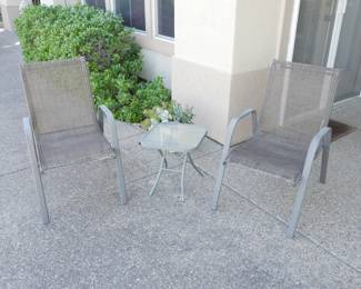 Pair of Outdoor Armchairs & Small Side Table