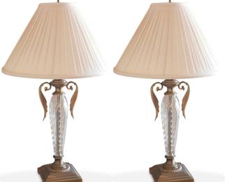 Pair of Polished Brass & Glass Table Lamps
