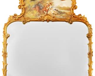 French Neoclassical Wall Mirror w/Hand Painted Illustration