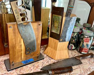 Collection of cleavers , custom hand made and antique from France 