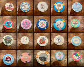 Collection of casino chips from Vegas and Reno , some hotels have been torn down 