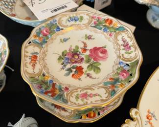 Meissen Dresden Flowers Small Tazzas (one as is, old repair)