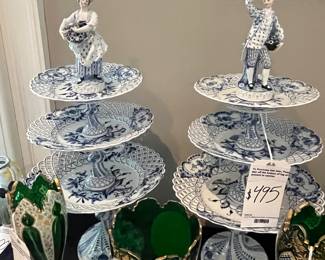 Pair of Meissen Blue Onion Tiered Tazzas