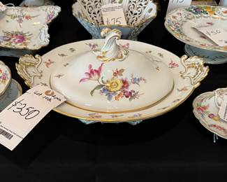 Pair of Meissen Crossed Sword Oval Covered Vegetable Bowls (One is AS IS) 