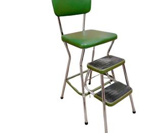 VINTAGE RETRO COSCO STEP STOOL METAL CHAIR - GREEN VINYL